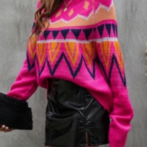 a new day Women's Vibrant Pink Geometric Sweater